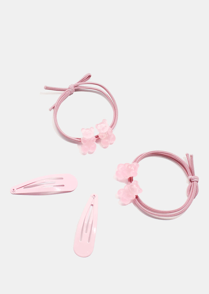 4-piece Cute Bear Ties & Clips Light Pink HAIR - Shop Miss A