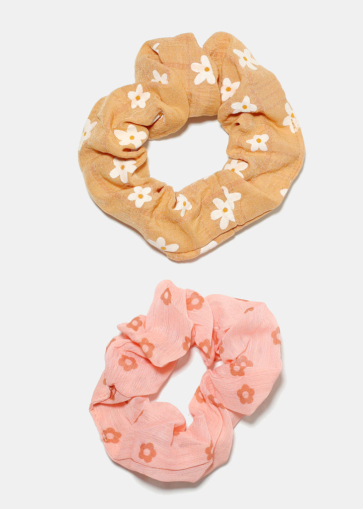 2 Piece Printed Scrunchie Set Flower HAIR - Shop Miss A