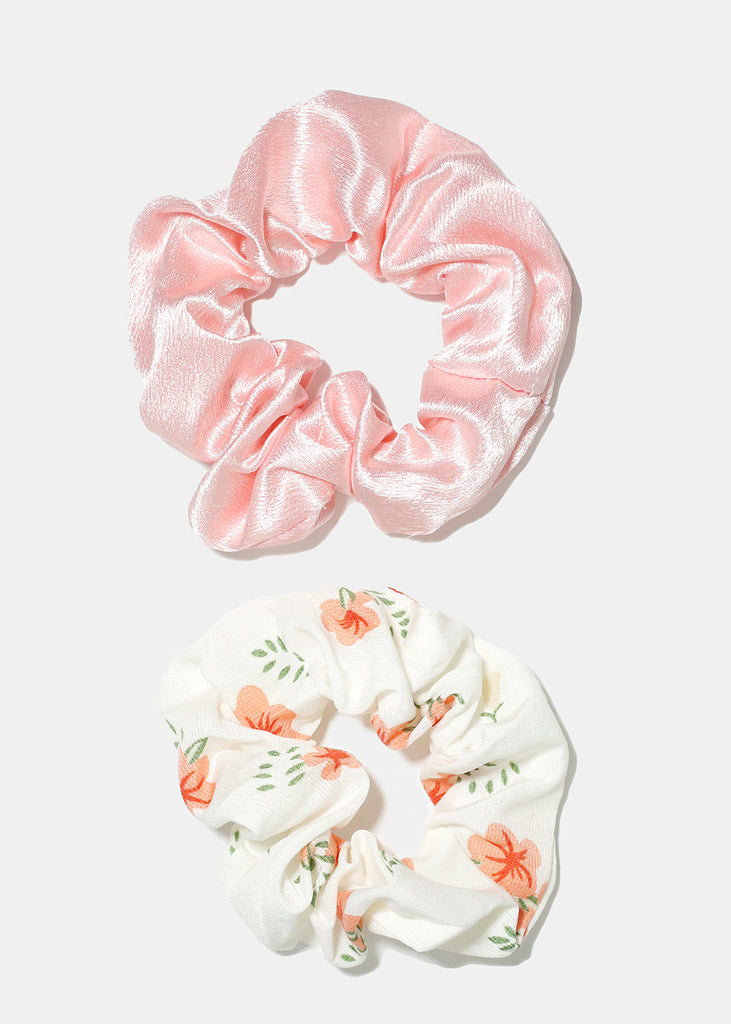 2 Piece Multi Design Scrunchies Flower/pink HAIR - Shop Miss A