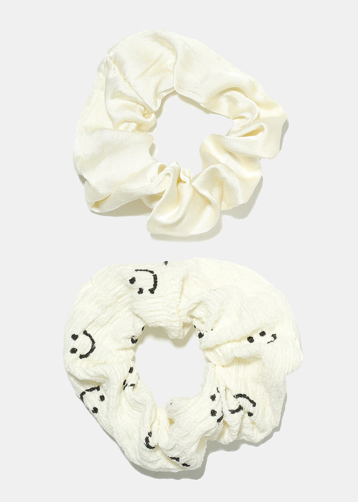 2 Piece Multi Print Scrunchies Smiley Face HAIR - Shop Miss A