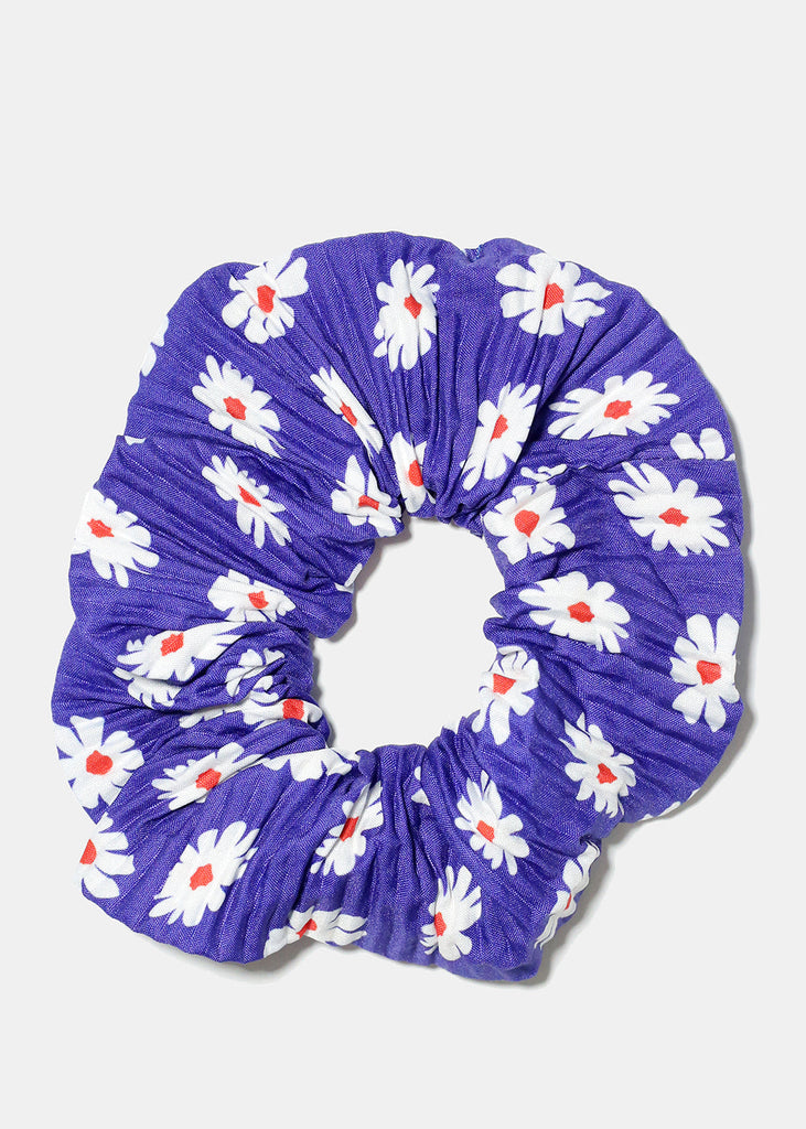 Pleated Flower Print Scrunchie Purple HAIR - Shop Miss A