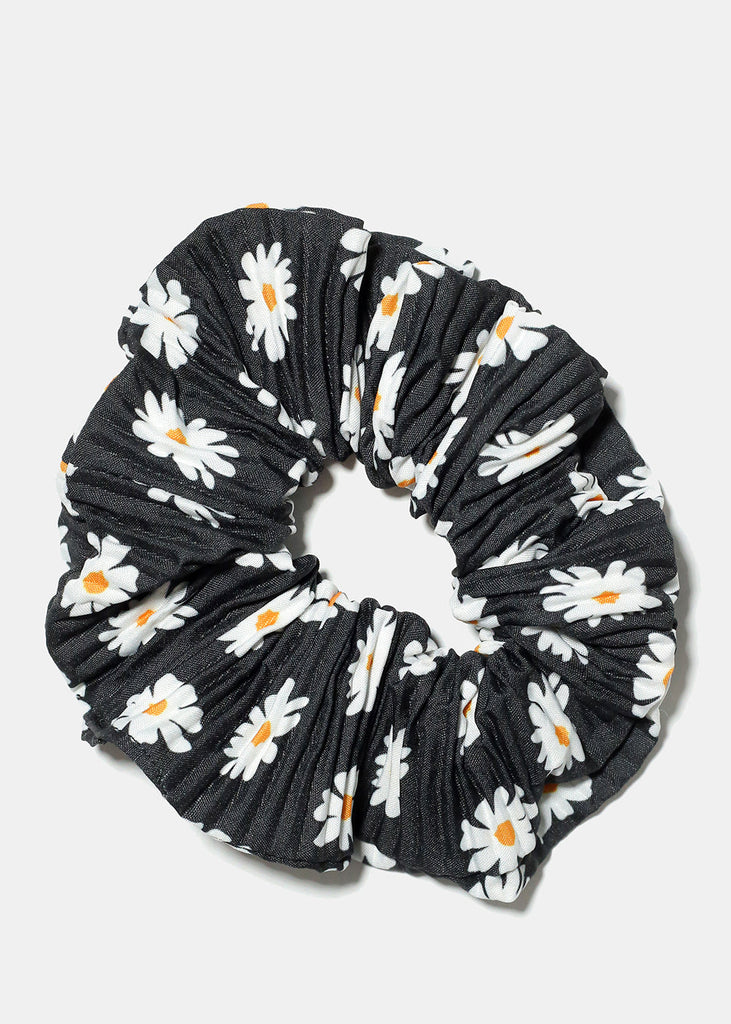 Pleated Flower Print Scrunchie Black HAIR - Shop Miss A