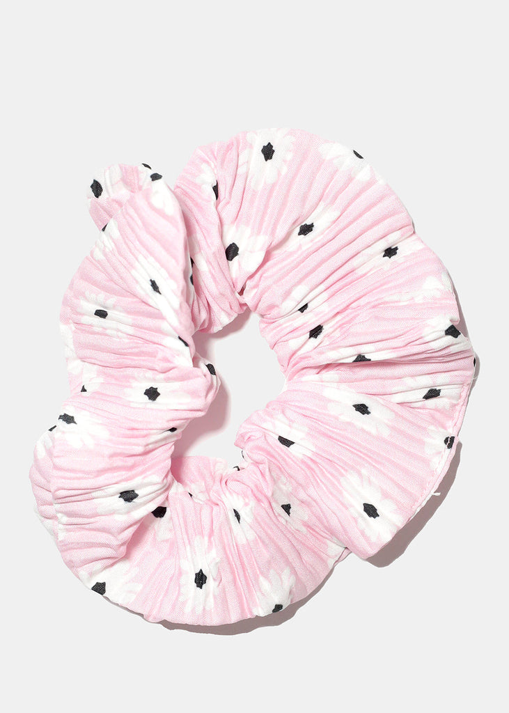 Pleated Flower Print Scrunchie Pink HAIR - Shop Miss A