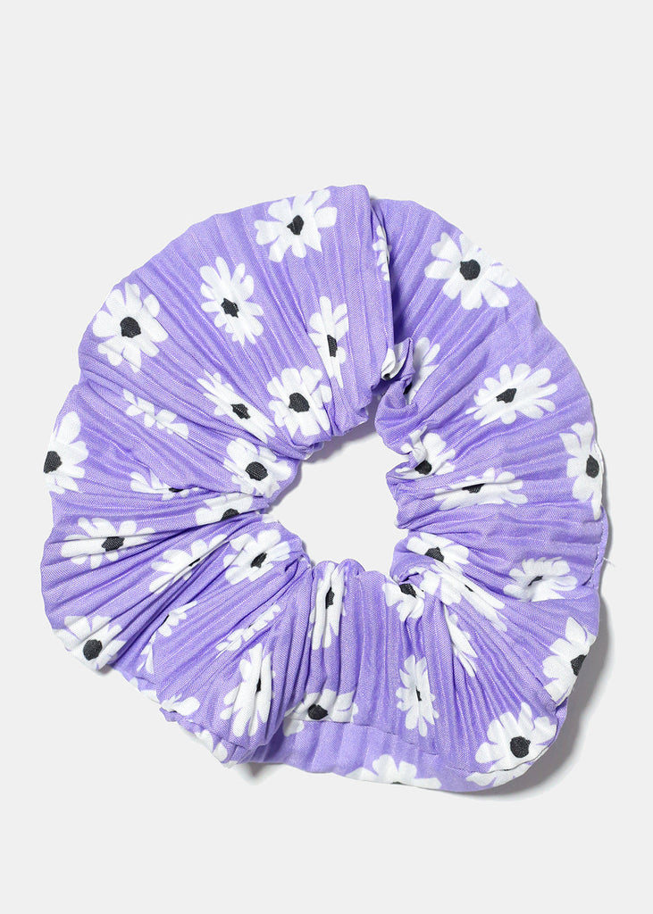 Pleated Flower Print Scrunchie Light purple HAIR - Shop Miss A
