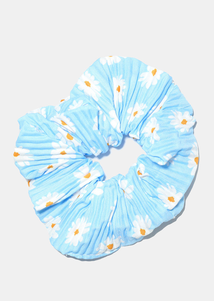 Pleated Flower Print Scrunchie Blue HAIR - Shop Miss A