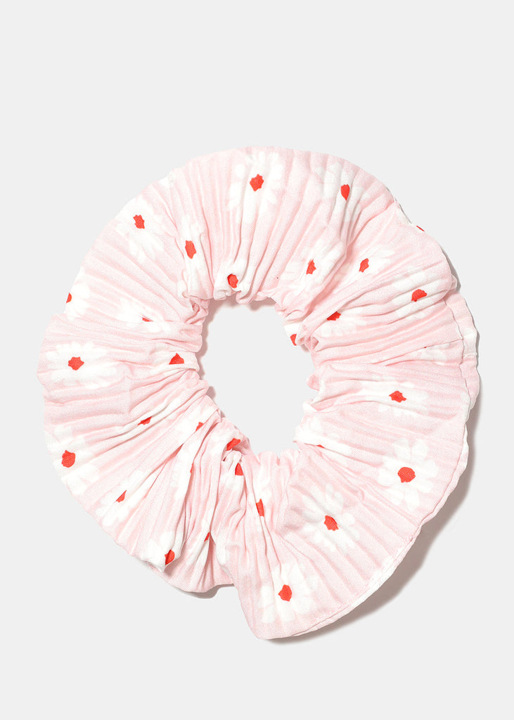 Pleated Flower Print Scrunchie Light pink HAIR - Shop Miss A