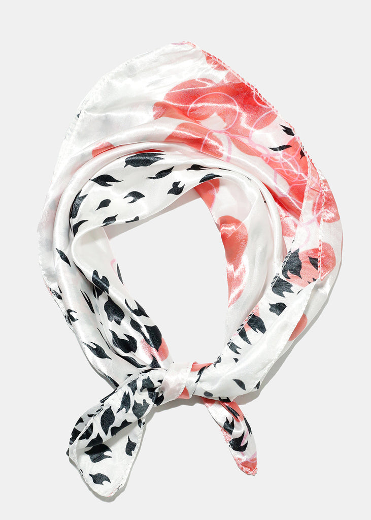 Flower Print Satin Scarf White/coral ACCESSORIES - Shop Miss A