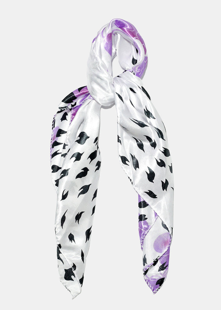 Flower Print Satin Scarf White/purple ACCESSORIES - Shop Miss A