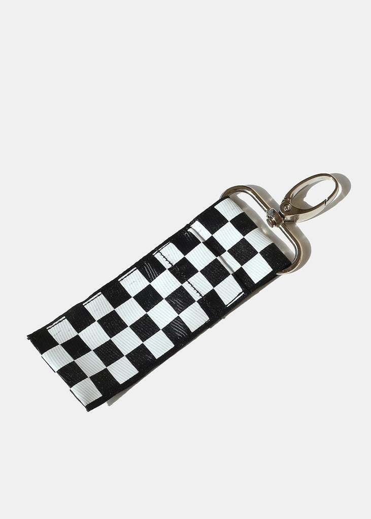 Official Key Items Lipgloss Holder Keychain Black White Checkered COSMETICS - Shop Miss A