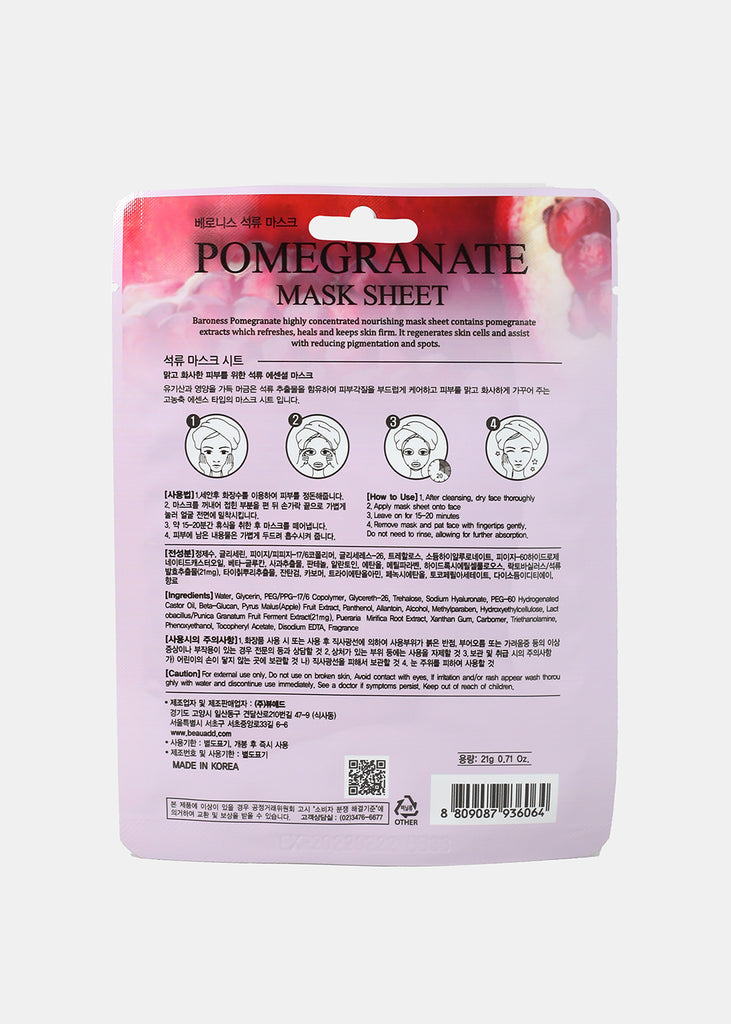 Baroness Sheet Mask- Pomegranate  Skincare - Shop Miss A