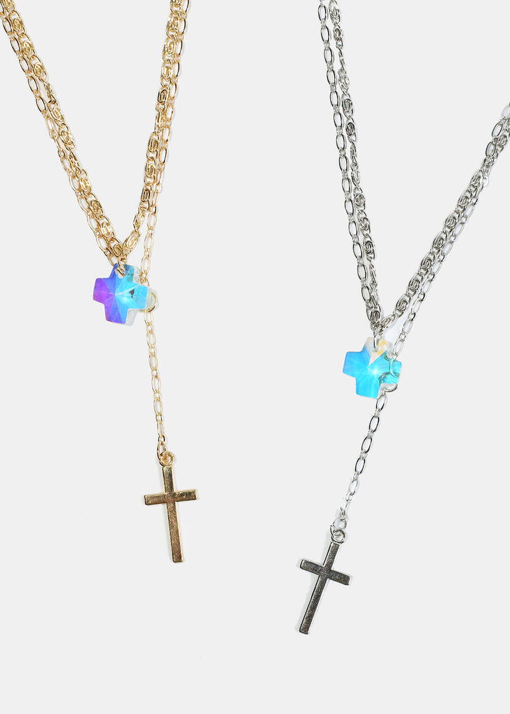 Cross and Gem Layered Necklace  JEWELRY - Shop Miss A