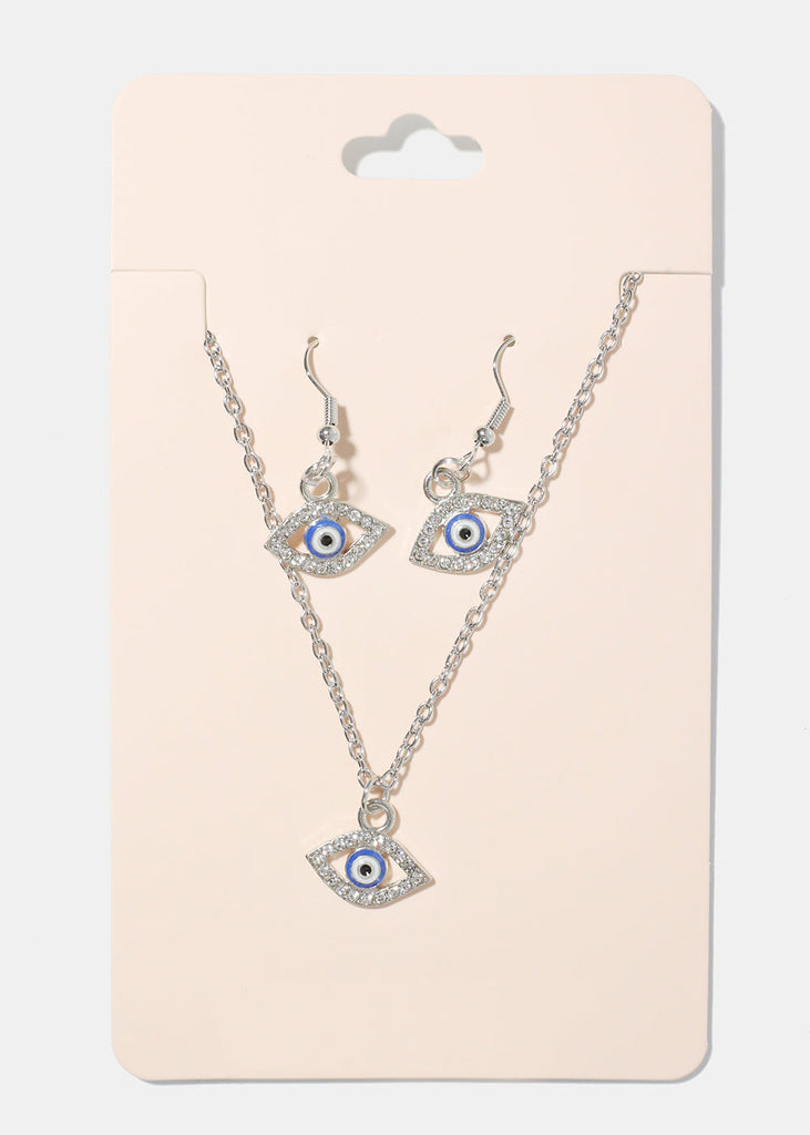 Evil Eye Necklace & Earring Set blue/silver JEWELRY - Shop Miss A