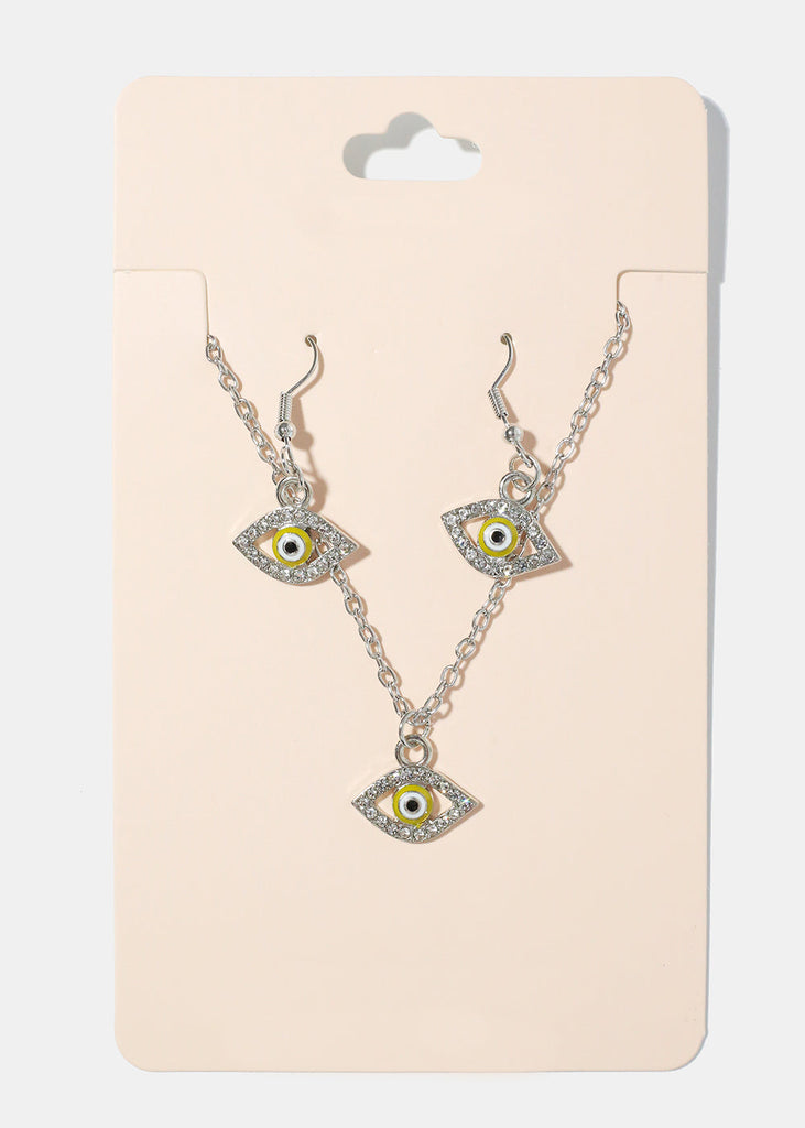 Evil Eye Necklace & Earring Set yellow/silver JEWELRY - Shop Miss A