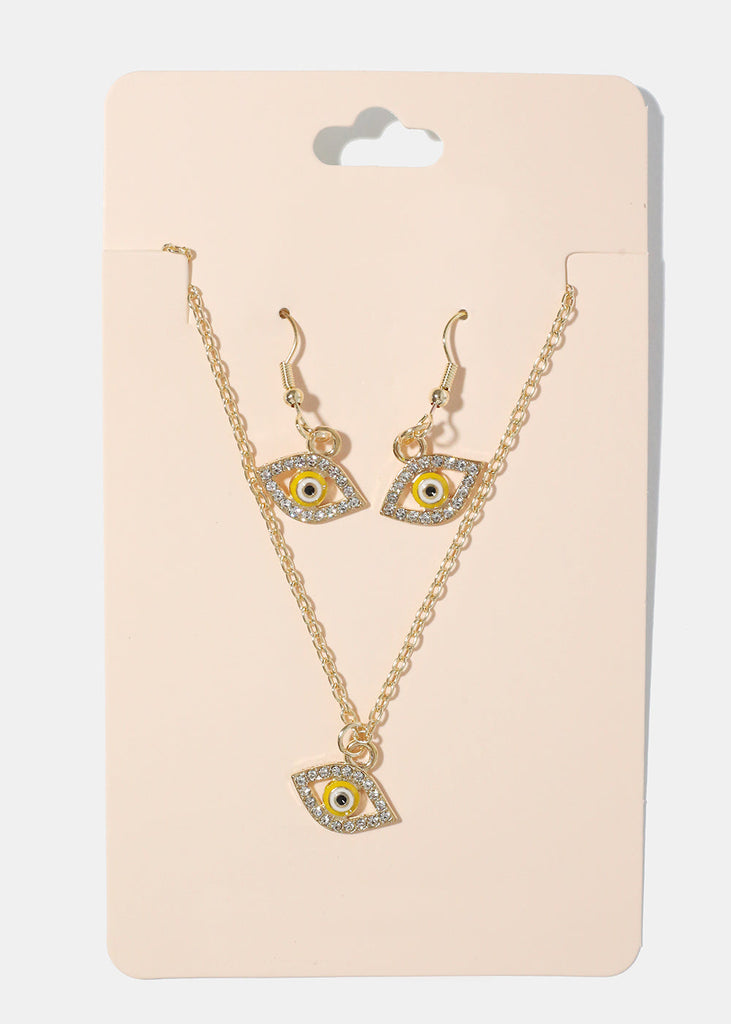 Evil Eye Necklace & Earring Set yellow/gold JEWELRY - Shop Miss A