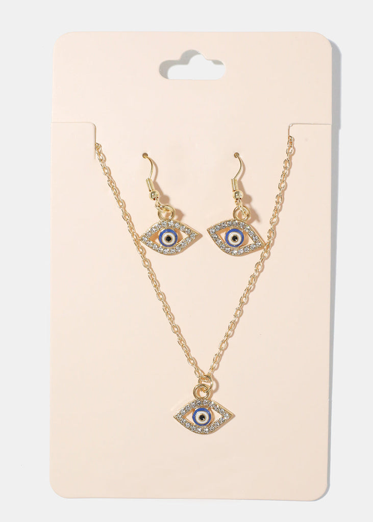 Evil Eye Necklace & Earring Set blue/gold JEWELRY - Shop Miss A