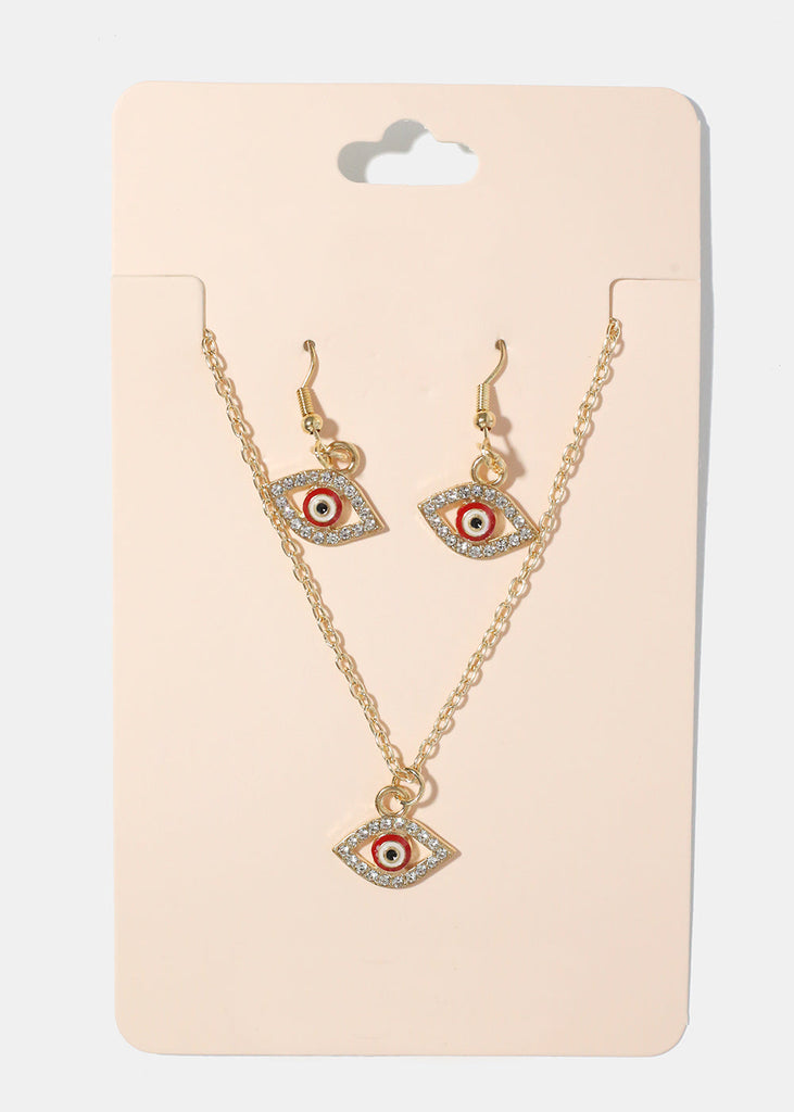Evil Eye Necklace & Earring Set red/gold JEWELRY - Shop Miss A