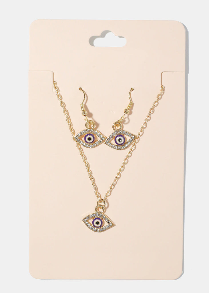 Evil Eye Necklace & Earring Set purple/gold JEWELRY - Shop Miss A