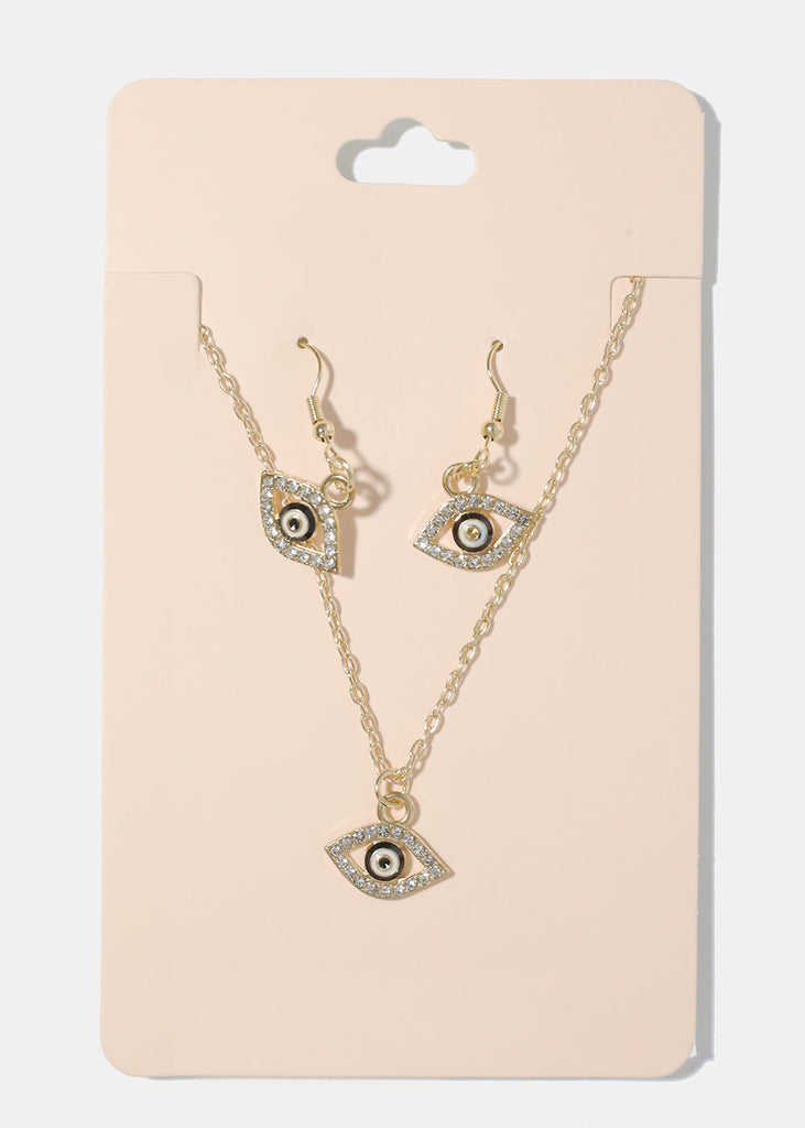 Evil Eye Necklace & Earring Set black/gold JEWELRY - Shop Miss A