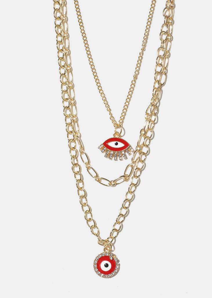 Layered Evil Eye Necklace Red/Gold JEWELRY - Shop Miss A