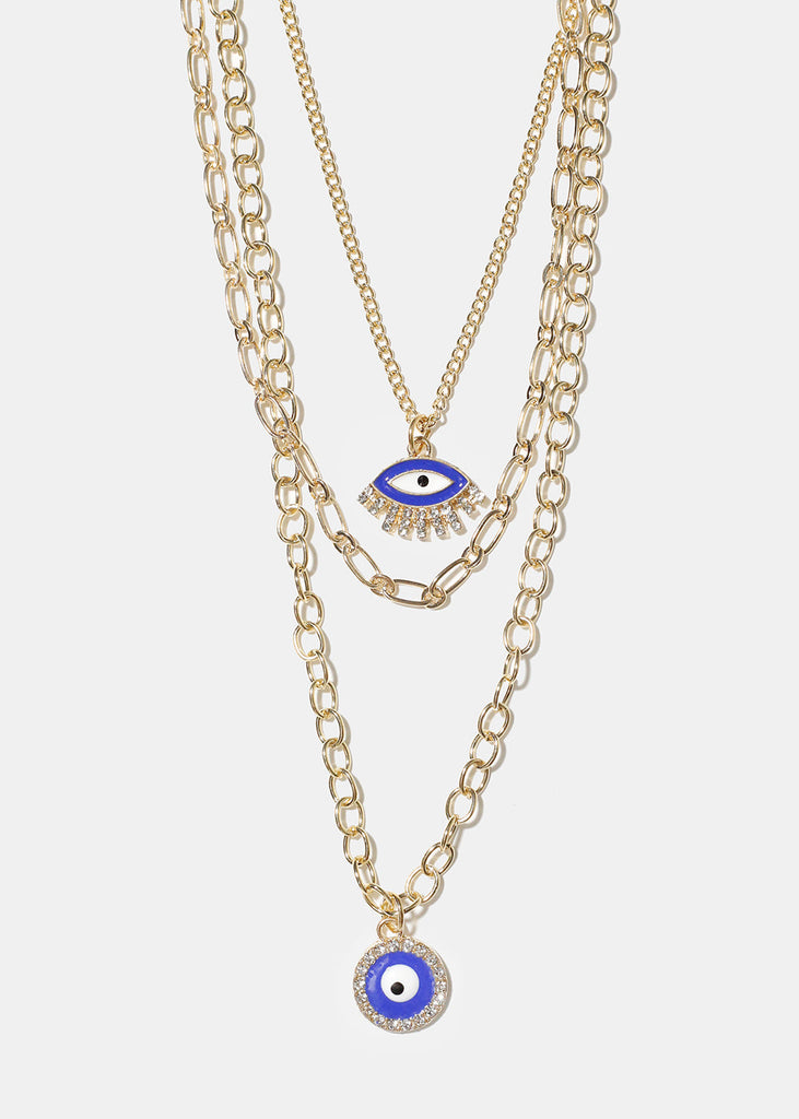 Layered Evil Eye Necklace Blue/Gold JEWELRY - Shop Miss A