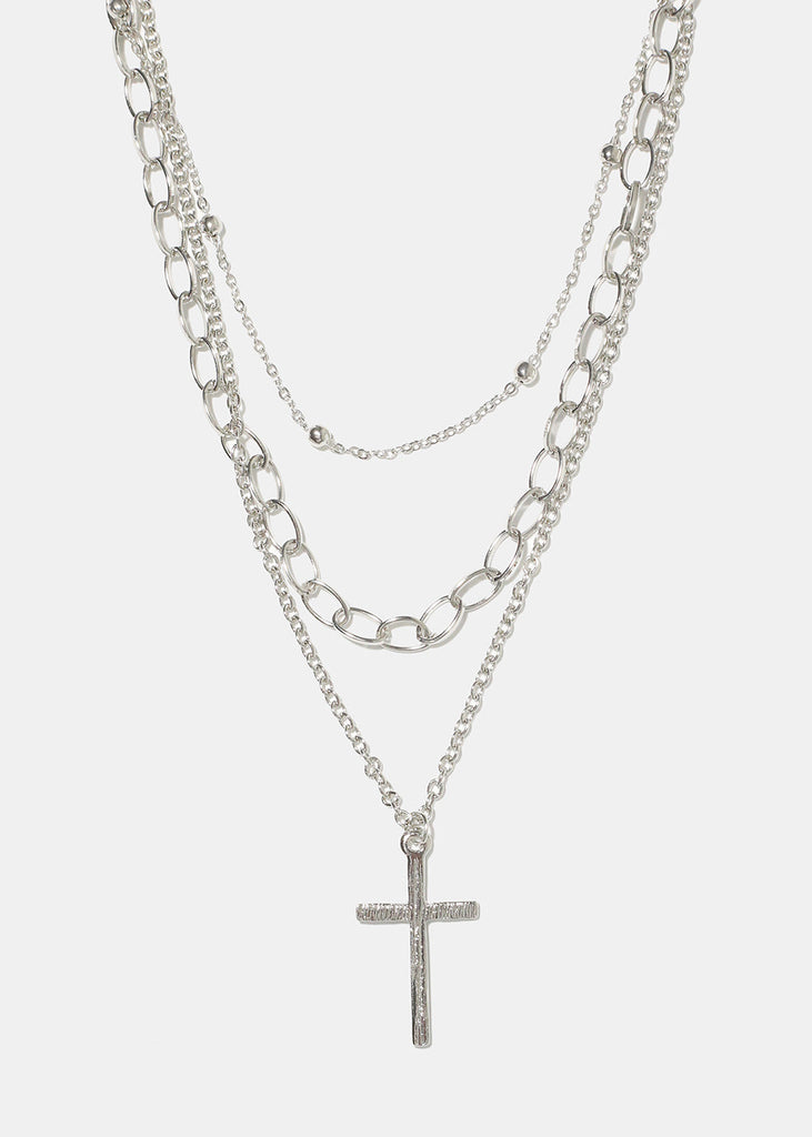 Cross Layered Necklace Silver JEWELRY - Shop Miss A