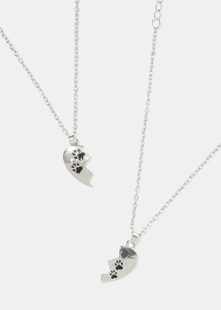 Friendship Heart Necklace with Paw Print Silver JEWELRY - Shop Miss A