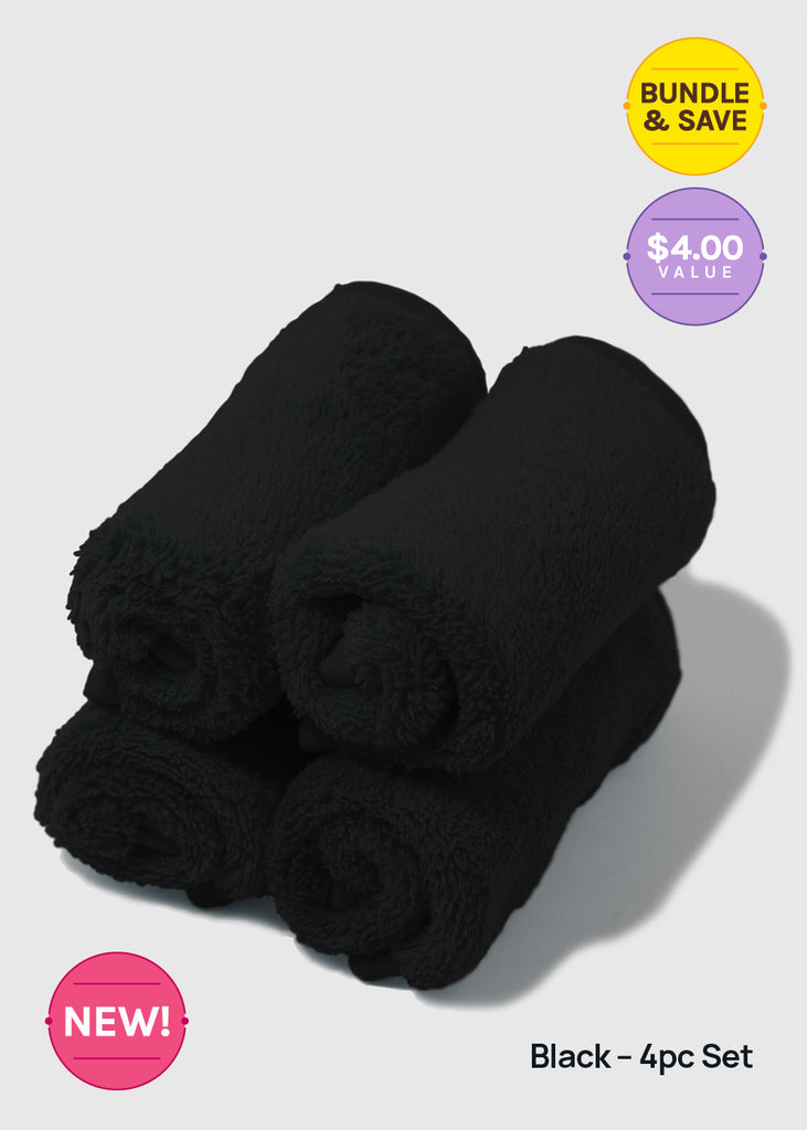 AOA Microfiber Washcloth Towel Black – 4pc set (Save 5%) COSMETICS - Shop Miss A