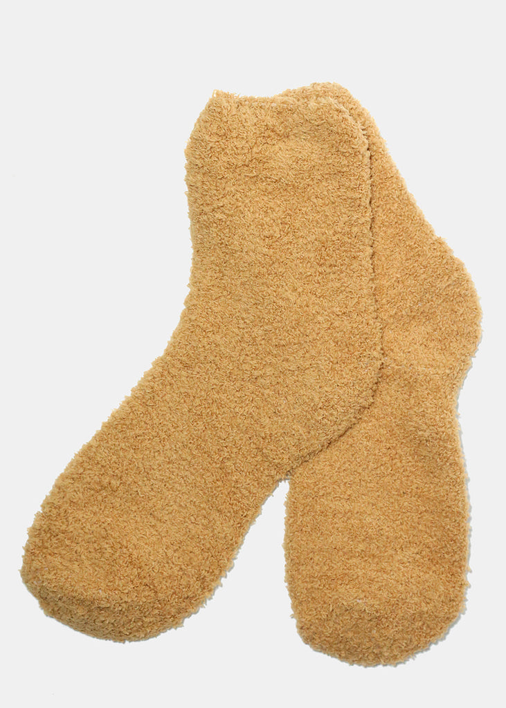 Solid Color Fuzzy Socks Tan ACCESSORIES - Shop Miss A