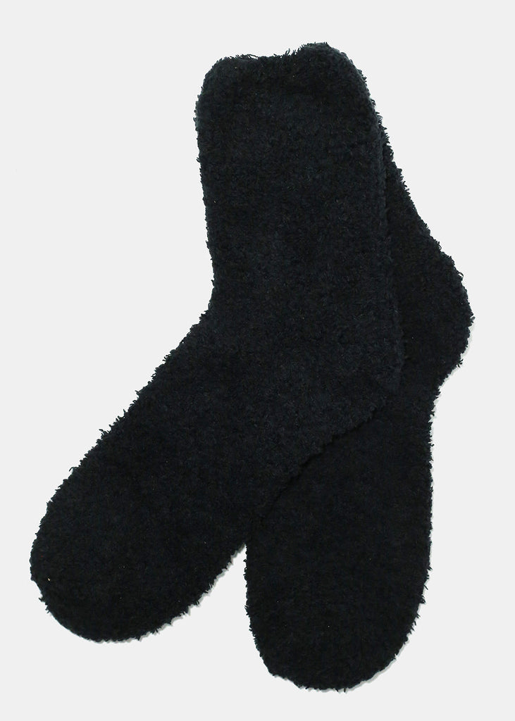 Solid Color Fuzzy Socks Black ACCESSORIES - Shop Miss A