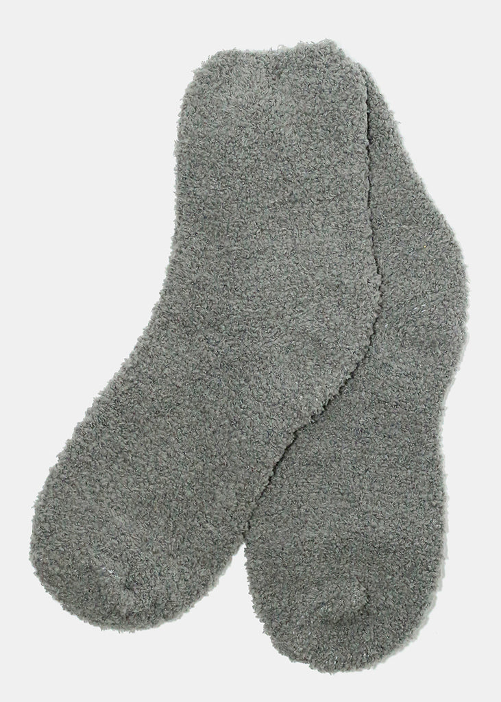 Solid Color Fuzzy Socks Grey ACCESSORIES - Shop Miss A
