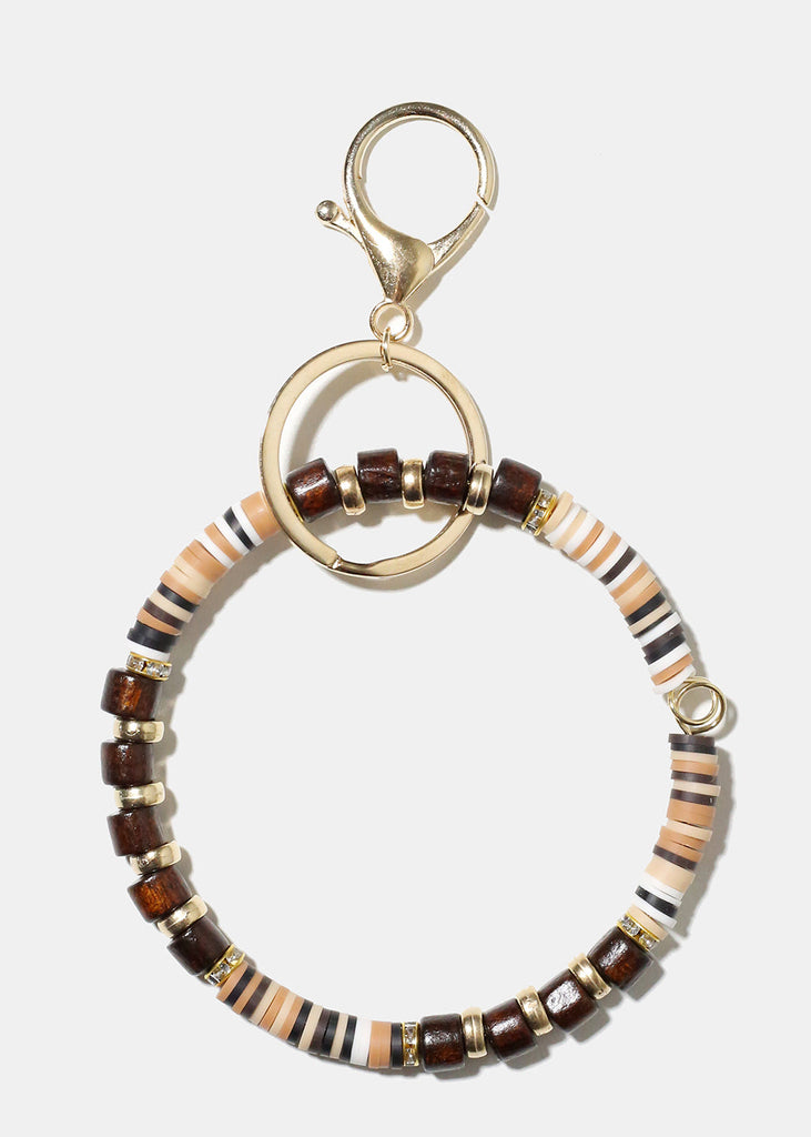 Wooden Bead Keychain Bracelet Brown ACCESSORIES - Shop Miss A