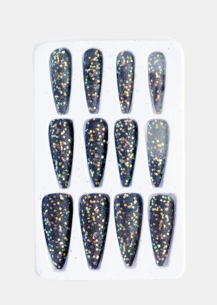 Glitter Square-Rounded Press-On Nails Black NAILS - Shop Miss A