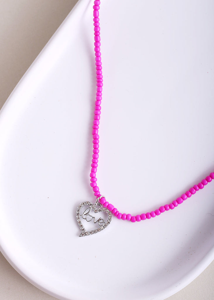 Rhinestone Heart Charm Bead Waist Chain Pink ACCESSORIES - Shop Miss A