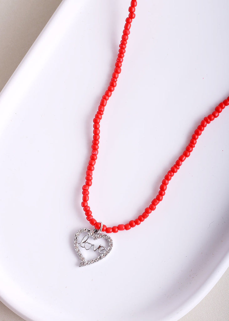 Rhinestone Heart Charm Bead Waist Chain Red ACCESSORIES - Shop Miss A