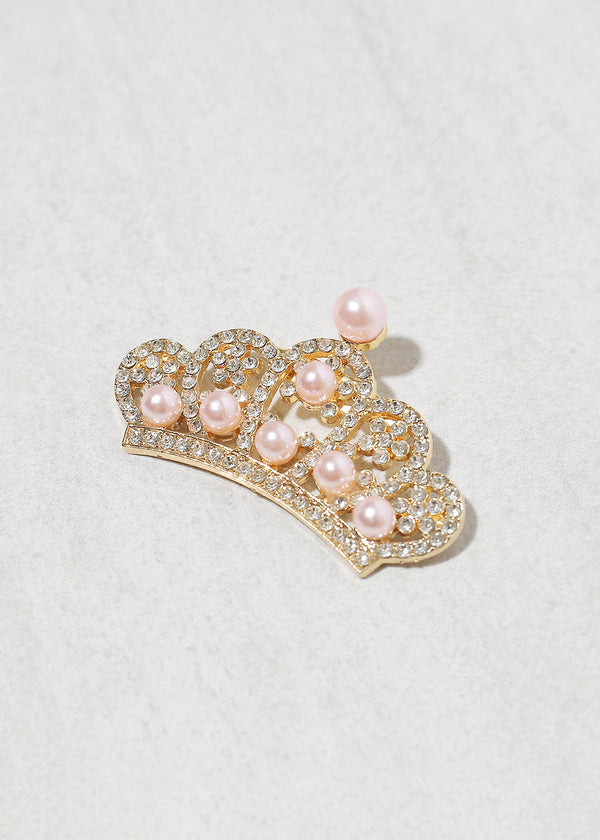 Crown with Pearl Brooch Pin Pink ACCESSORIES - Shop Miss A