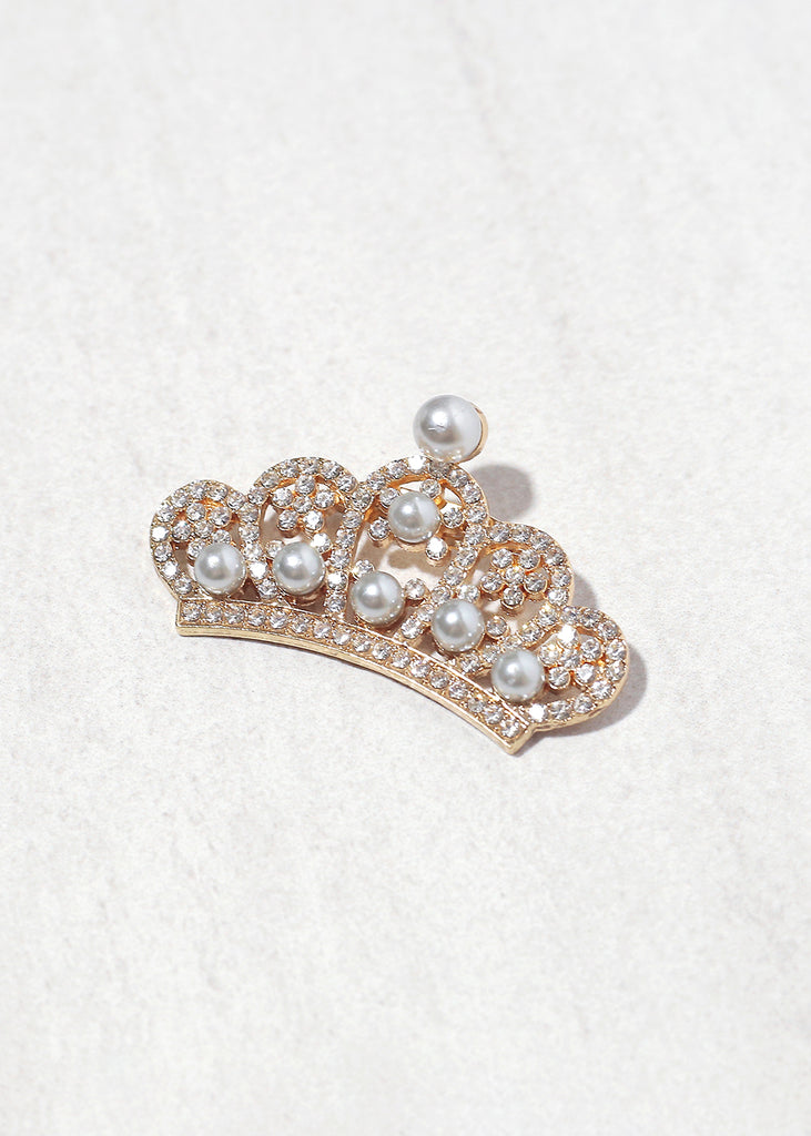 Crown with Pearl Brooch Pin Grey ACCESSORIES - Shop Miss A