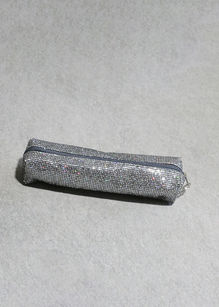 Glitter Pencil Bag Silver ACCESSORIES - Shop Miss A