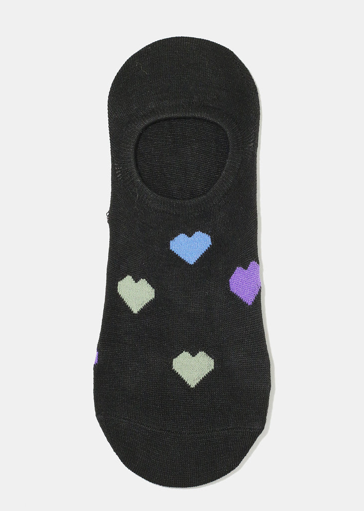 Heart Print No-Show Socks Black ACCESSORIES - Shop Miss A