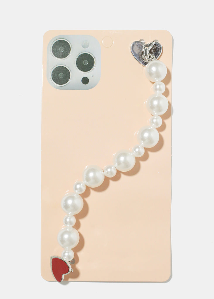 Pearl Heart Phone Strap Silver ACCESSORIES - Shop Miss A