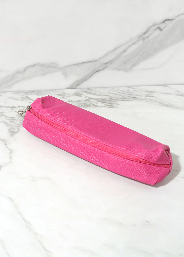 Faux Leather Pencil Pouch Pink ACCESSORIES - Shop Miss A