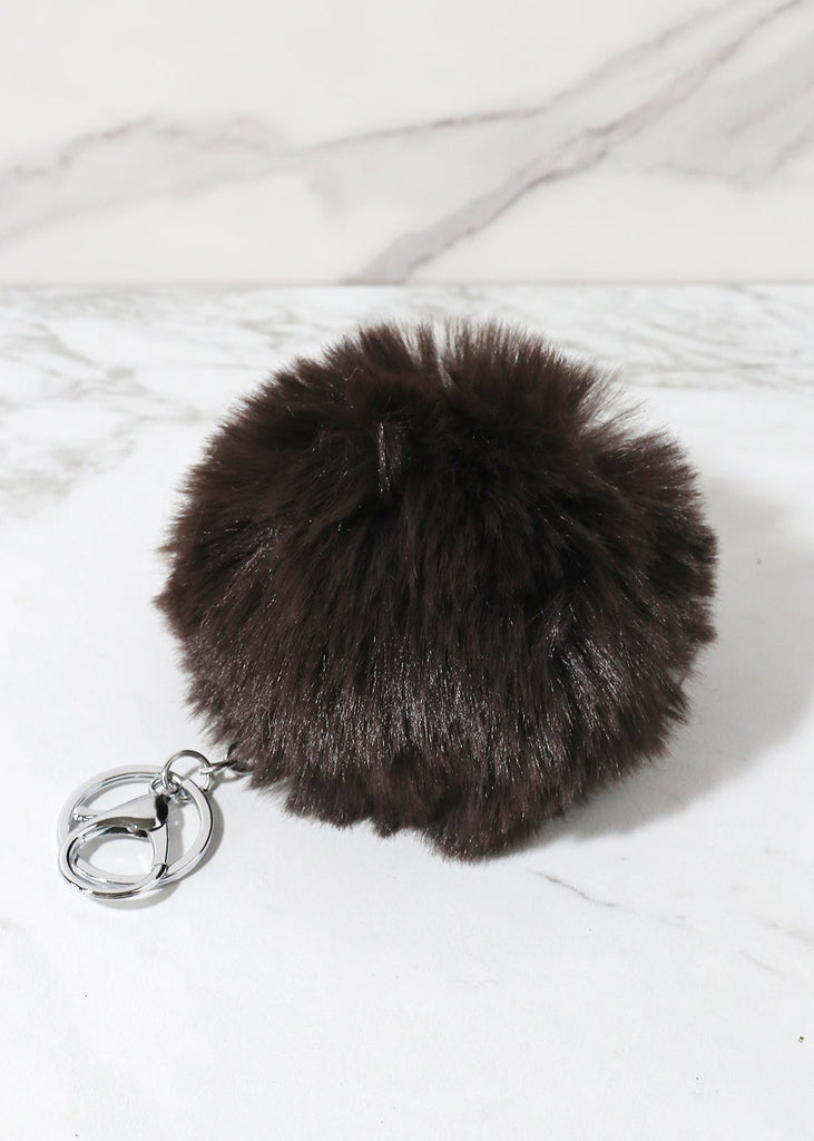 Neutral Faux Fur Pom Pom Keychain Dark Brown ACCESSORIES - Shop Miss A