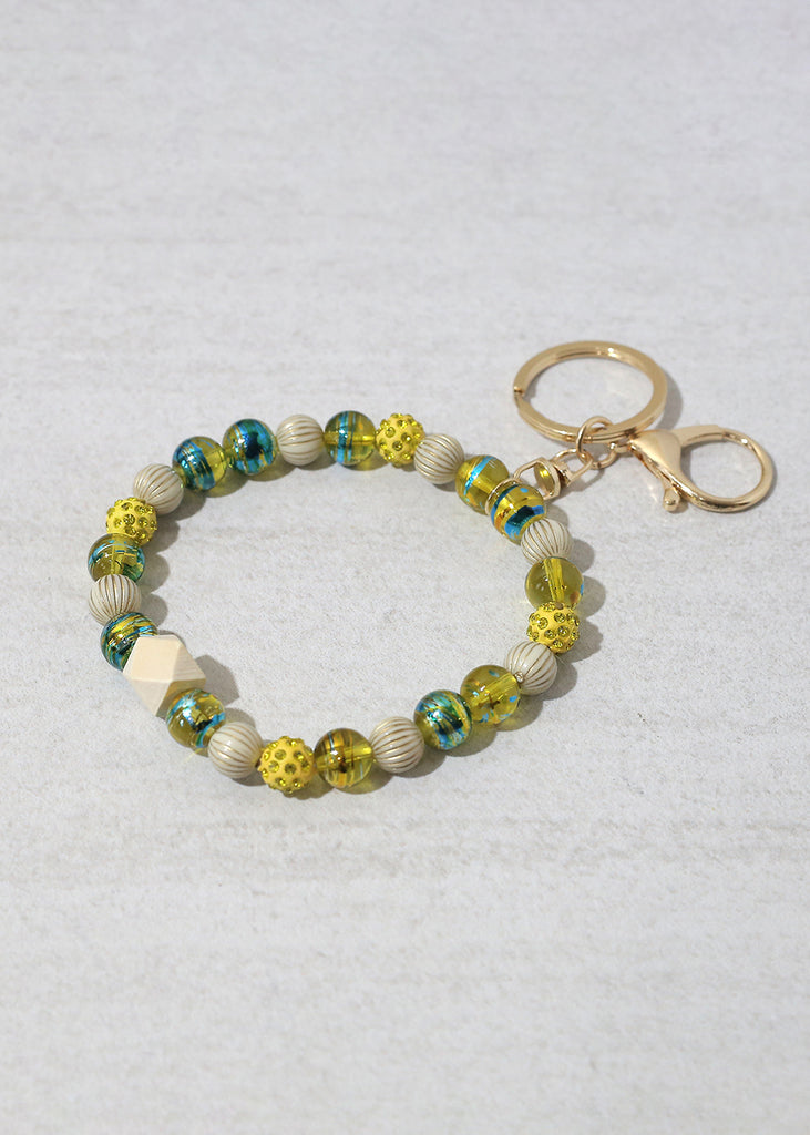 Rustic Beaded Keychain Bracelet Gold/Yellow ACCESSORIES - Shop Miss A