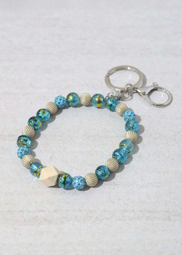 Rustic Beaded Keychain Bracelet Silver/Blue ACCESSORIES - Shop Miss A