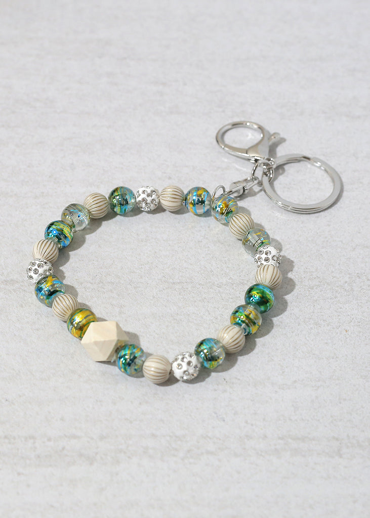 Rustic Beaded Keychain Bracelet Silver/White ACCESSORIES - Shop Miss A