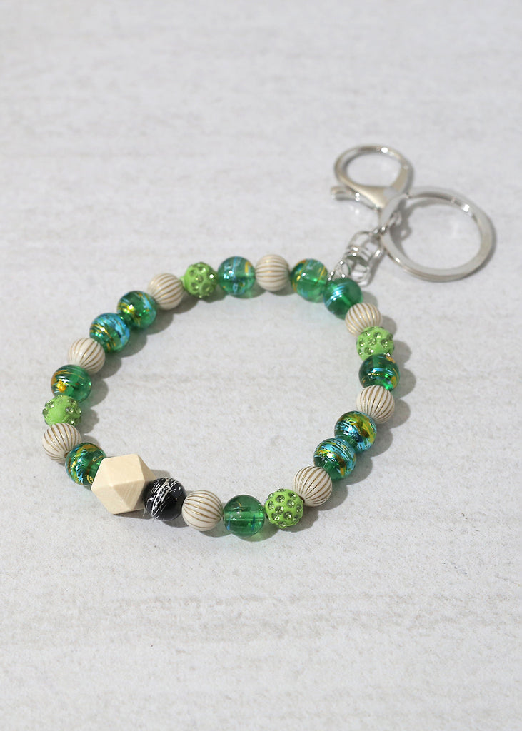 Rustic Beaded Keychain Bracelet Silver/Green ACCESSORIES - Shop Miss A