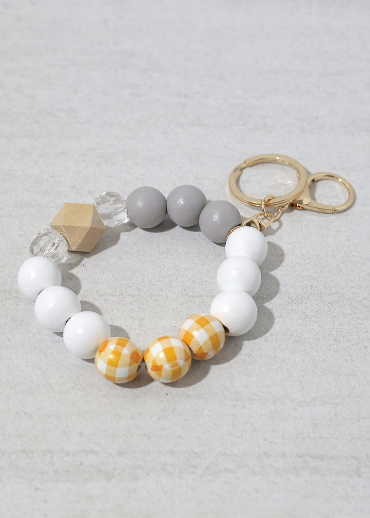 Plaid-Wood Bead Keychain Bracelet Gold/Orange ACCESSORIES - Shop Miss A