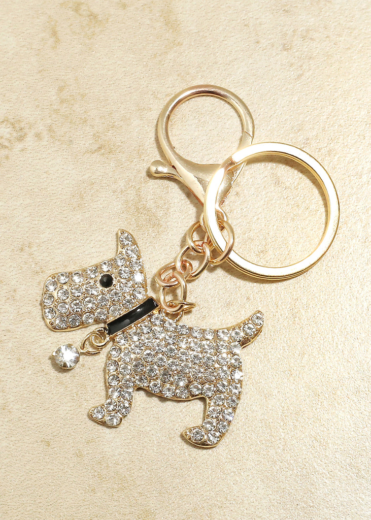 Dog Rhinestone Keychain Gold ACCESSORIES - Shop Miss A