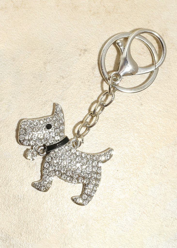 Dog Rhinestone Keychain Silver ACCESSORIES - Shop Miss A