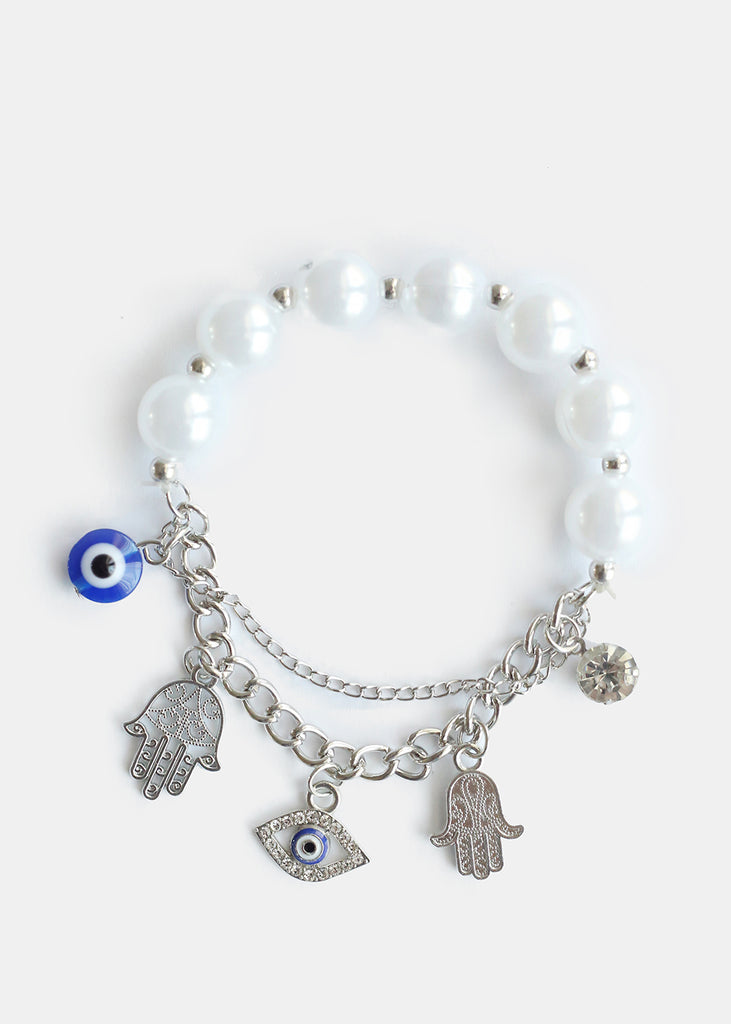 Hamsa Hand Charm Bracelet with Pearls Silver JEWELRY - Shop Miss A