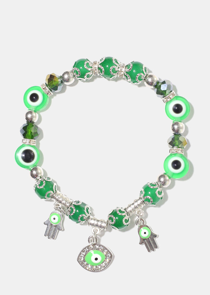 Evil Eye Colorful Bead Bracelet Green/Silver JEWELRY - Shop Miss A